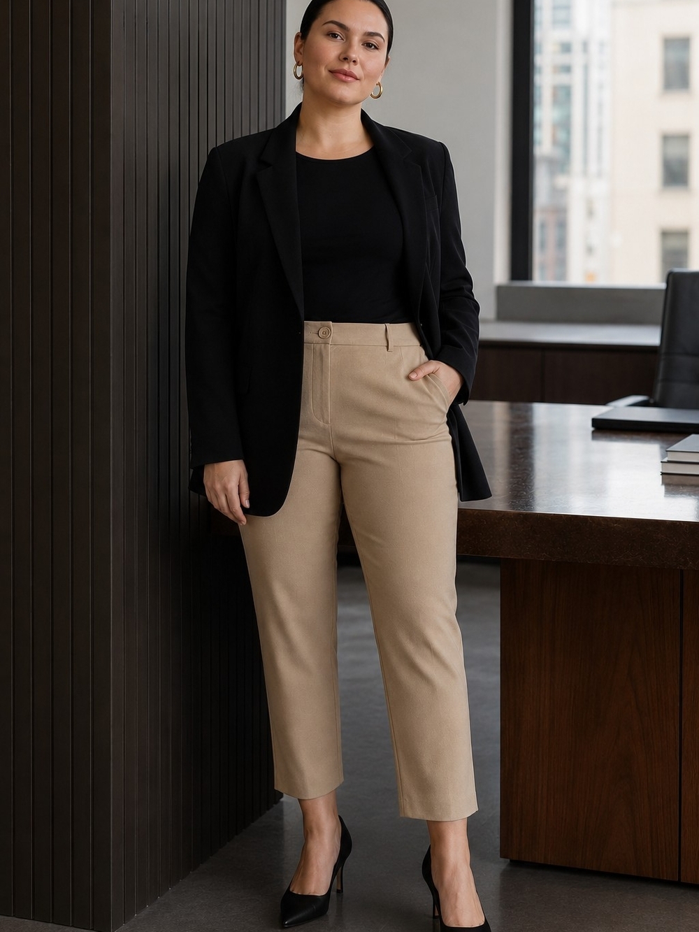 Esprit Tan Cropped Ankle Pants Size 14Plus Stretch Office Minimalist Quierluxury
